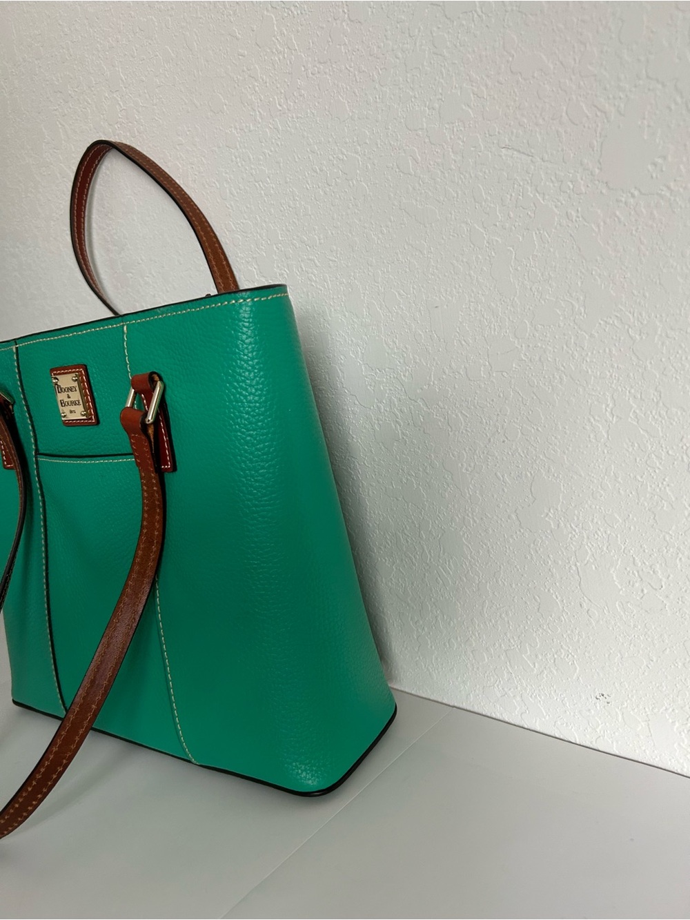Dooney & Bourke Teal leather Tote bag with Tan Straps - Picture 6 of 10